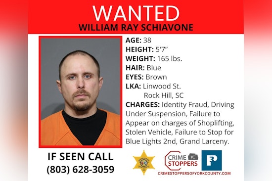 York County Sheriff's Office Seeks Public Help in Locating Suspect William Ray Schiavone for Multiple Alleged Crimes