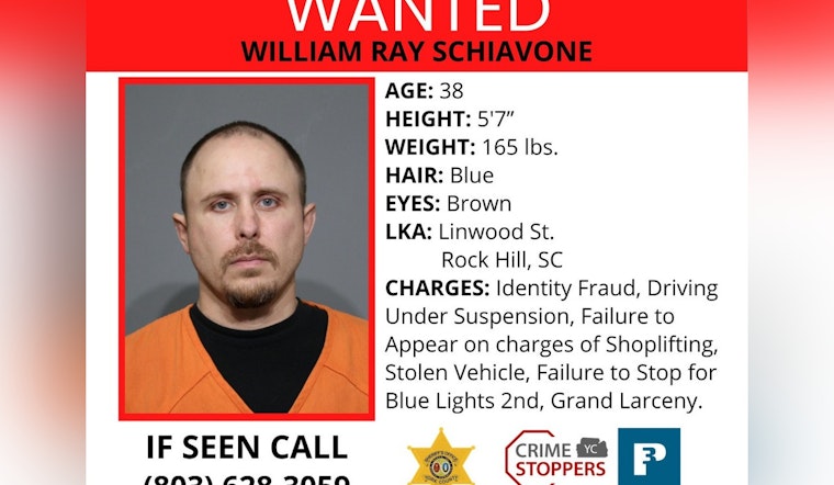 York County Sheriff's Office Seeks Public Help in Locating Suspect William Ray Schiavone for Multiple Alleged Crimes