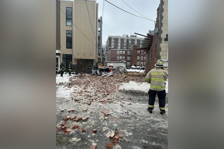 Building Collapse in Brookline, No Injuries as Structure Falls, Crushing Car on Vernon Street