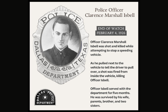 Dallas Police Department Honors Late Officer Clarence Marshall Isbell, Killed in Line of Duty