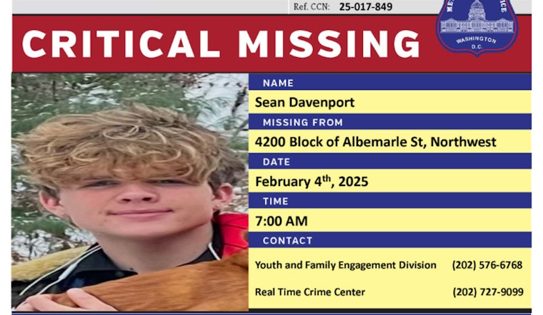 DC Police Seek Public Assistance in Locating Missing 14-Year-Old Sean Davenport from Northwest Washington
