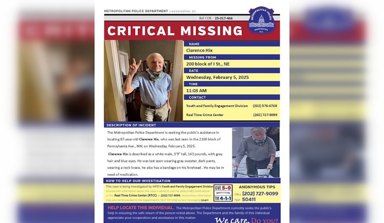 DC Police Seek Public Help in Locating Missing 87-Year-Old Man, Clarence Hix