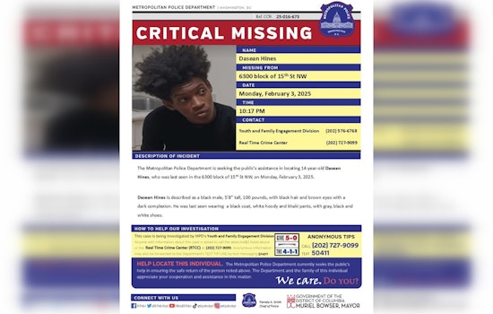 DC Police Seek Public's Aid in Search for Missing 14-Year-Old Dasean Hines