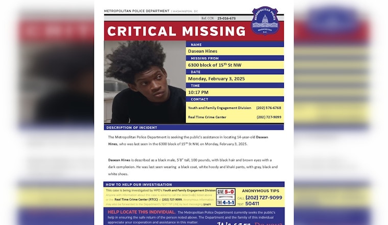 DC Police Seek Public's Aid in Search for Missing 14-Year-Old Dasean Hines