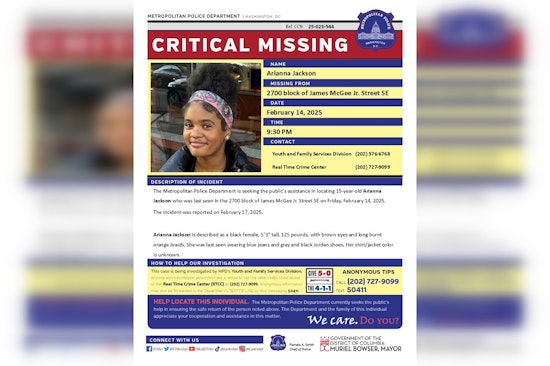 DC Police Seek Public's Assistance in Locating Missing 15-Year-Old Arianna Jackson