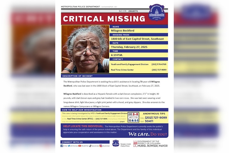 DC Police Seek Public's Help in Search for Missing 73-Year-Old Milagros Beckford