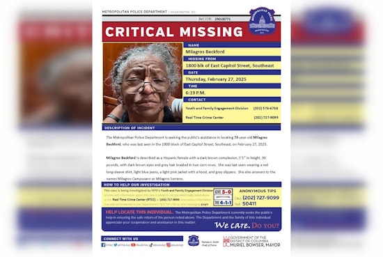DC Police Seek Public's Help in Search for Missing 73-Year-Old Milagros Beckford