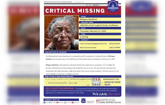 DC Police Seek Public's Help in Search for Missing 73-Year-Old Milagros Beckford