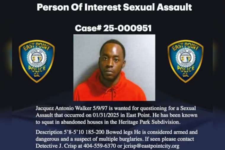 East Point Police Seek Jacquez Walker for Questioning in Sexual Assault Case, Public Warned He May Be Armed and Dangerous