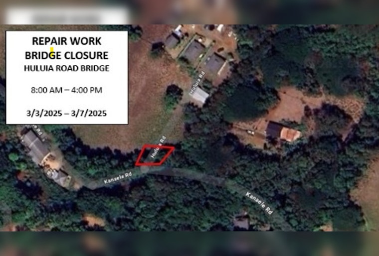 Kaua‘i's Huluia Road Bridge Closure Scheduled for Repairs March 3-7, Local Commuters Advised to Plan Alternate Routes