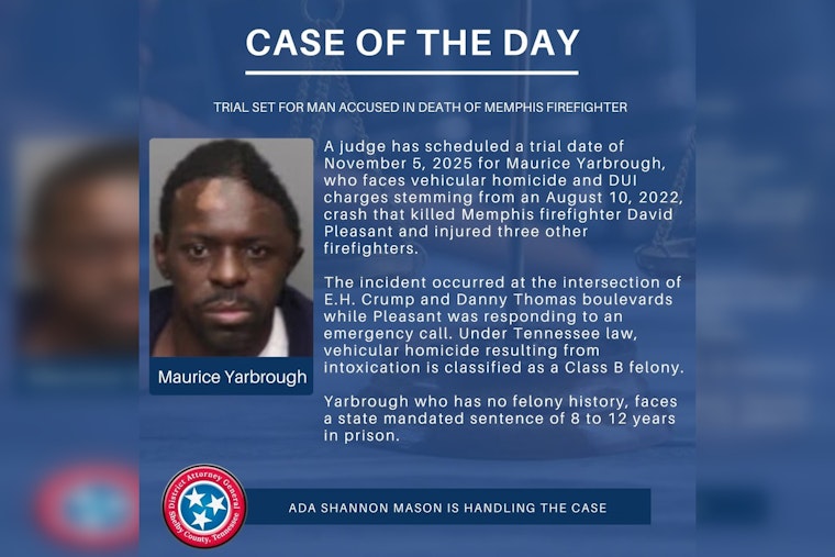 Man Charged with Vehicular Homicide of Memphis Firefighter to Stand Trial in November