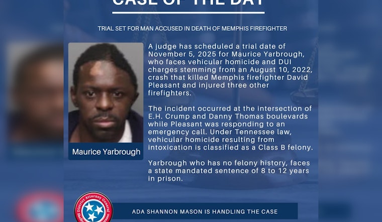 Man Charged with Vehicular Homicide of Memphis Firefighter to Stand Trial in November