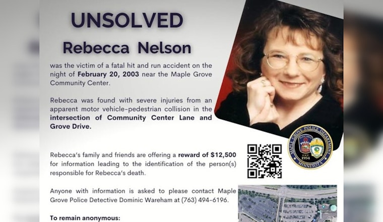 Maple Grove Authorities Offer $12,500 Reward for Leads in 20-Year-Old Hit-and-Run Case of Rebecca Nelson