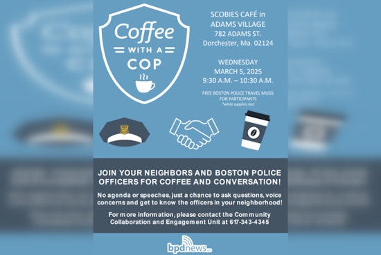Meet Boston Officers Over Coffee: Scobies Café Hosts "Coffee with a Cop" Event in Dorchester
