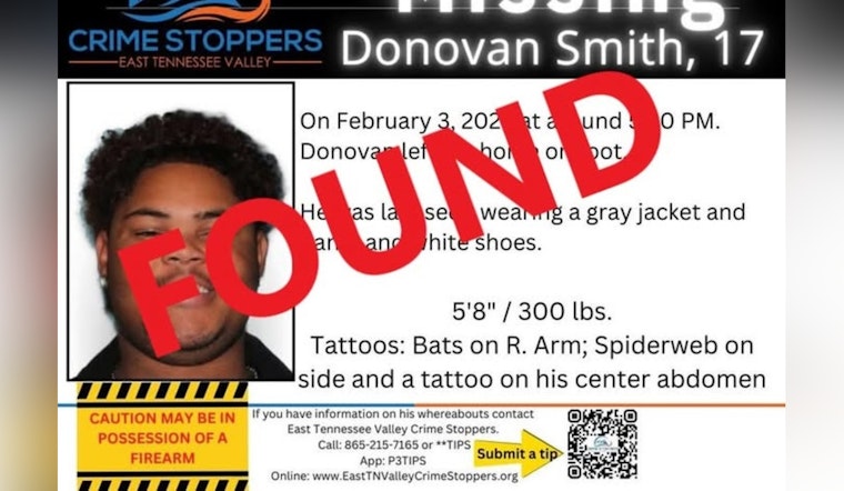 Missing Teenager Donovan Smith Found Safe in East Knoxville as Police Thank Community for Support