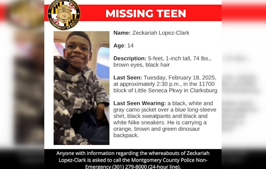 Montgomery County Police Seek Community Help in Search for Missing Clarksburg Teen Zeckariah Lopez-Clark