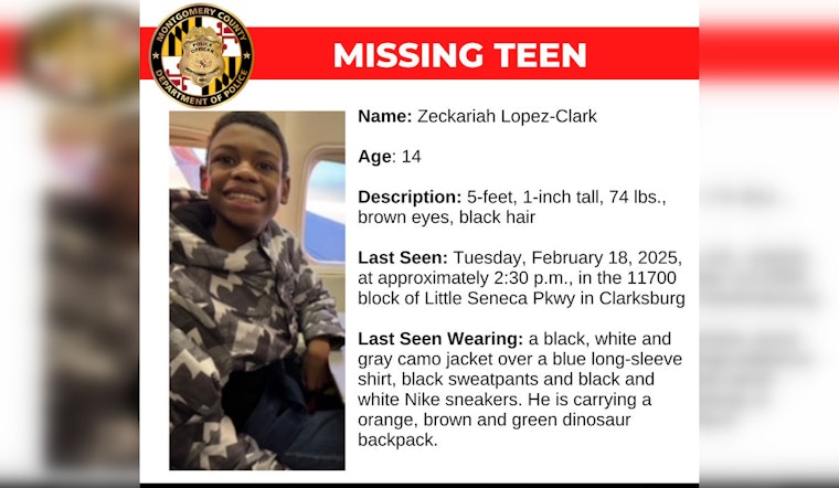 Montgomery County Police Seek Community Help in Search for Missing Clarksburg Teen Zeckariah Lopez-Clark