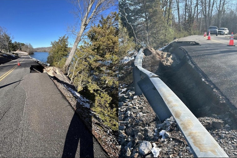 Road Collapse at Anderson County Park Cuts Off Access to Campground and Boat Dock