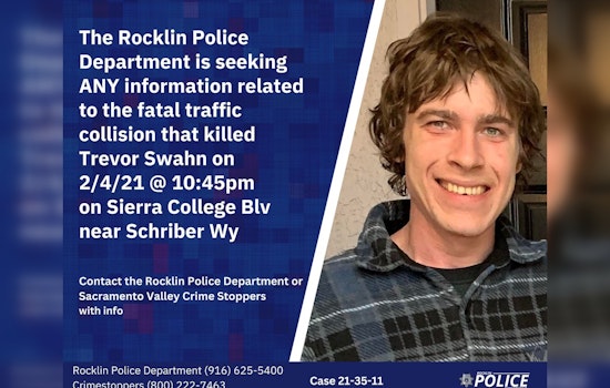 Rocklin Police Seek New Leads on 4-Year Anniversary of Trevor Swahn's Unsolved Hit and Run Case