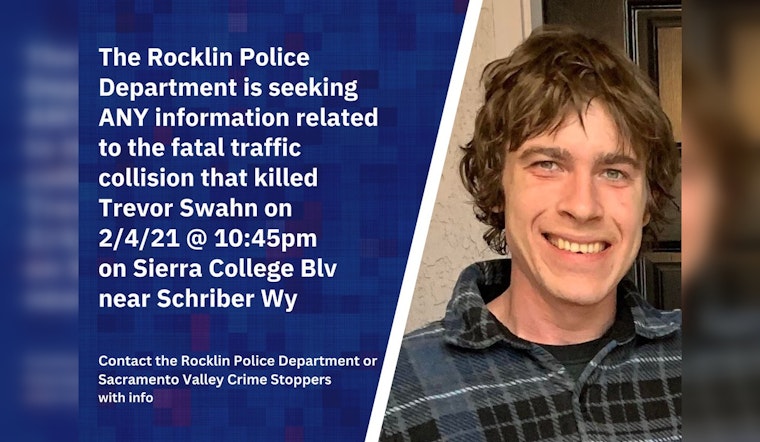 Rocklin Police Seek New Leads on 4-Year Anniversary of Trevor Swahn's Unsolved Hit and Run Case