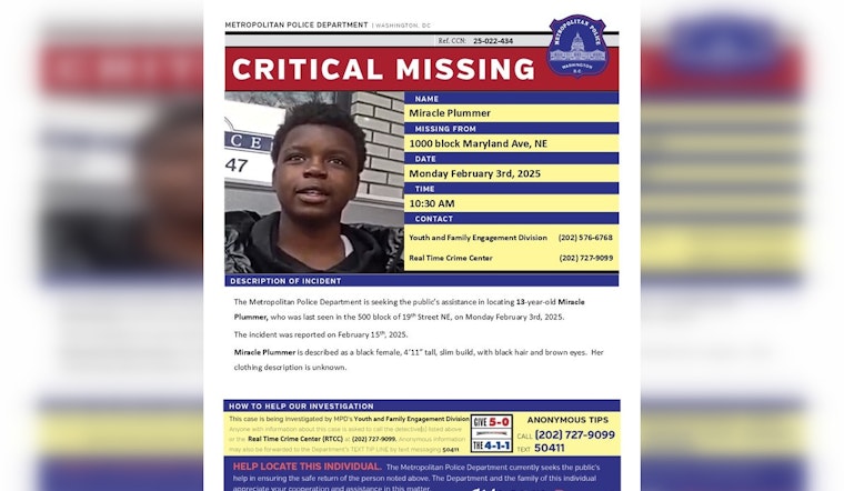 Search Intensifies for Missing 13-Year-Old Miracle Plummer in Washington D.C.