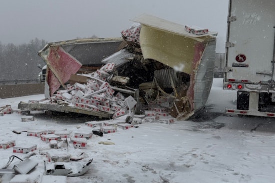 Truck Carrying Eggs Crashes on Icy Oklahoma Turnpike, Minor Injuries Reported Amidst 300 Weather-Related Accidents