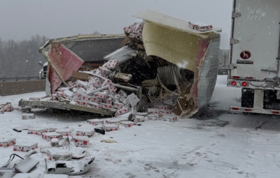 Truck Carrying Eggs Crashes on Icy Oklahoma Turnpike, Minor Injuries Reported Amidst 300 Weather-Related Accidents