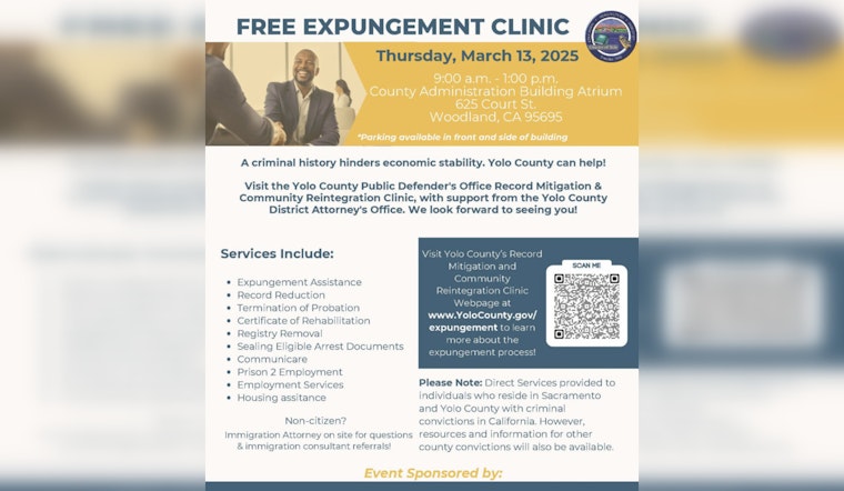 Yolo County to Host Free Expungement Clinic to Aid Residents in Criminal Record Clearing