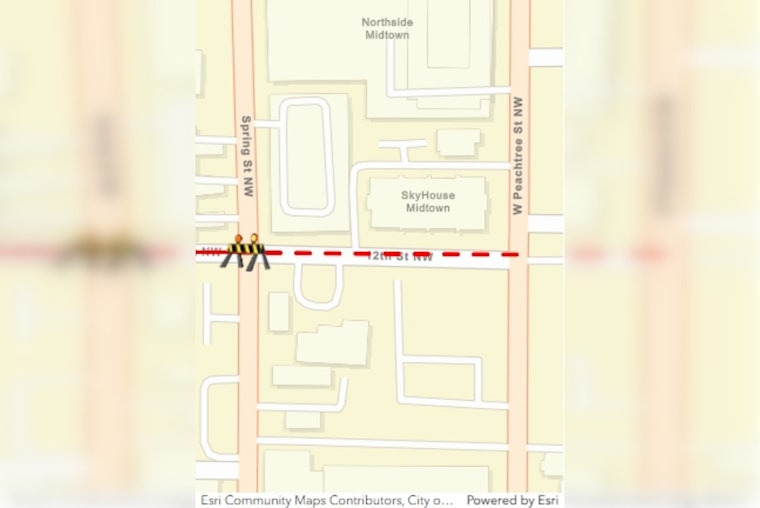 12th Street NW Closure in Atlanta with Detour Plans for Upcoming Construction from March 22 to April 4