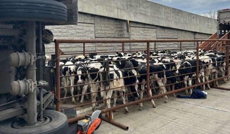Truck Overturns on I-65 in Northwest Indiana, 127 Dairy Cows Aboard, Two Cows Perish in Incident