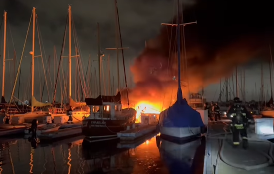 VIDEO: Alameda Firefighters Extinguish Early Morning Yacht Blaze at Marina Village Harbor