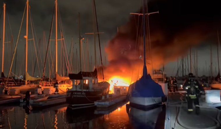 VIDEO: Alameda Firefighters Extinguish Early Morning Yacht Blaze at Marina Village Harbor
