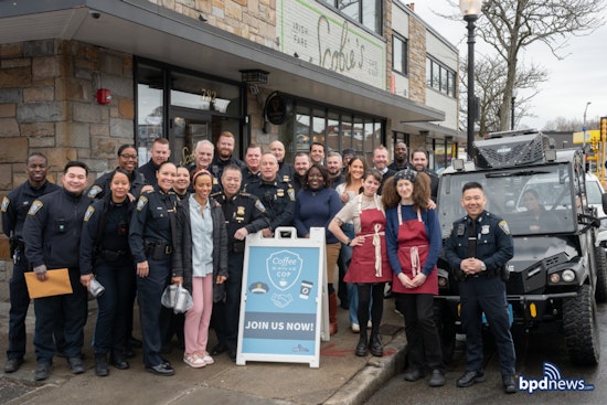 Boston Police Bond with Dorchester Community Over Coffee at Scobie's Café