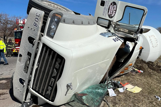 Cement Truck Overturns on I-77 North Exit in Cleveland, HAZMAT Called for Diesel Spill