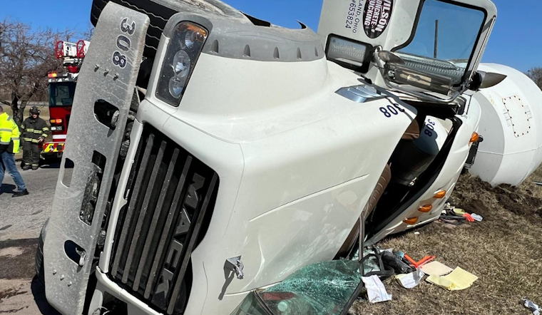 Cement Truck Overturns on I-77 North Exit in Cleveland, HAZMAT Called for Diesel Spill