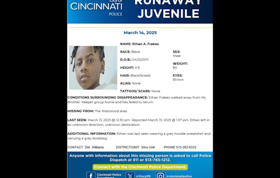 Cincinnati Police Seek Public's Aid in Search for Missing Teen Ethan Frankes
