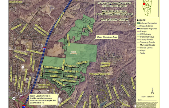 Clermont County Announces Day-Long Water Service Interruption for Rumpke Rd. Area Main Replacement Project