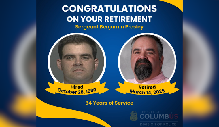 Columbus Police Celebrate Sergeant Benjamin Presley's Retirement, Commemorating Decades of Dedicated Service