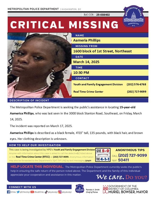 DC Police Issue Urgent Appeal for Missing 15-Year-Old Aamerica
