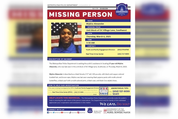 DC Police Seek Public Help in Locating Missing 17-Year-Old Mykira Alexander from Southwest Area