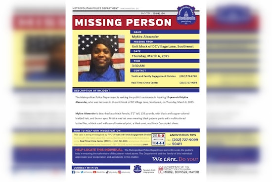 DC Police Seek Public Help in Locating Missing 17-Year-Old Mykira Alexander from Southwest Area