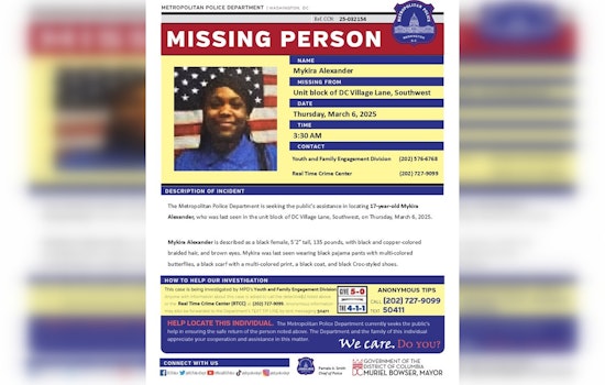 DC Police Seek Public Help in Locating Missing 17-Year-Old Mykira Alexander from Southwest Area