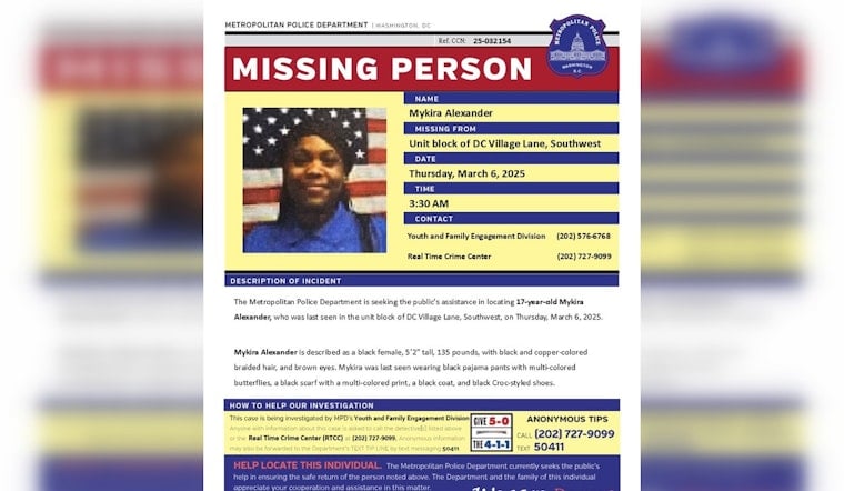 DC Police Seek Public Help in Locating Missing 17-Year-Old Mykira Alexander from Southwest Area