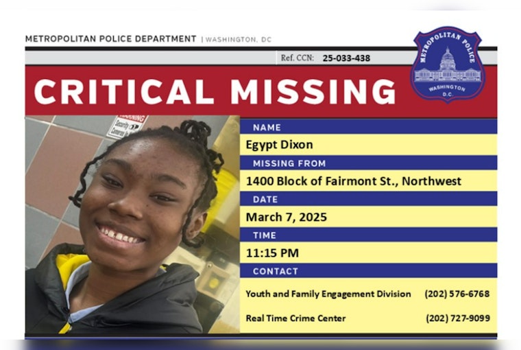DC Police Seek Public's Help in Locating Missing 14-Year-Old Egypt Dixon from Northwest Washington