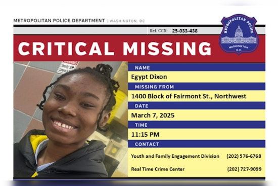 DC Police Seek Public's Help in Locating Missing 14-Year-Old Egypt Dixon from Northwest Washington
