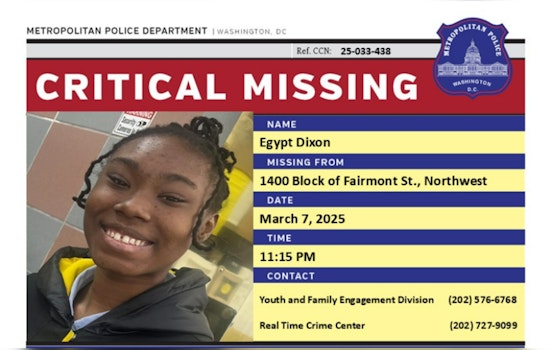 DC Police Seek Public's Help in Locating Missing 14-Year-Old Egypt Dixon from Northwest Washington