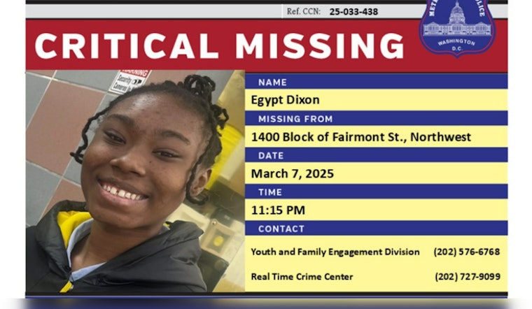 DC Police Seek Public's Help in Locating Missing 14-Year-Old Egypt Dixon from Northwest Washington
