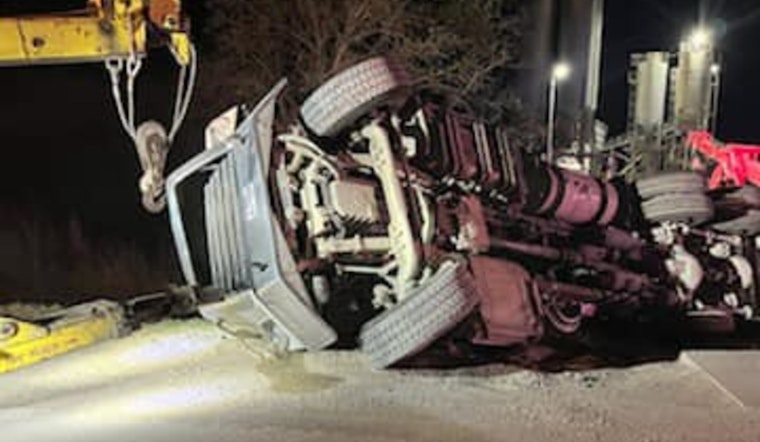 Driver Escapes Serious Injury as Concrete Truck Overturns on U.S. Highway 183 in Mustang Ridge