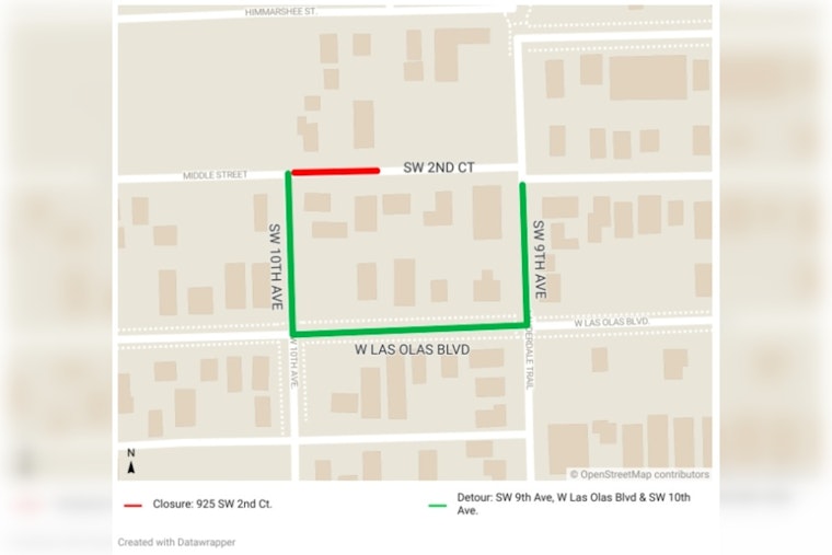 Fort Lauderdale Announces Temporary Road Closure on SW 2nd Ct for Sewer Works Commuters Advised to Plan Detours