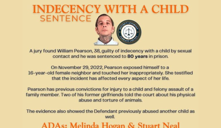 Fort Worth Man Sentenced to 80 Years for Indecency with a Child Amidst Past Violent Behavior